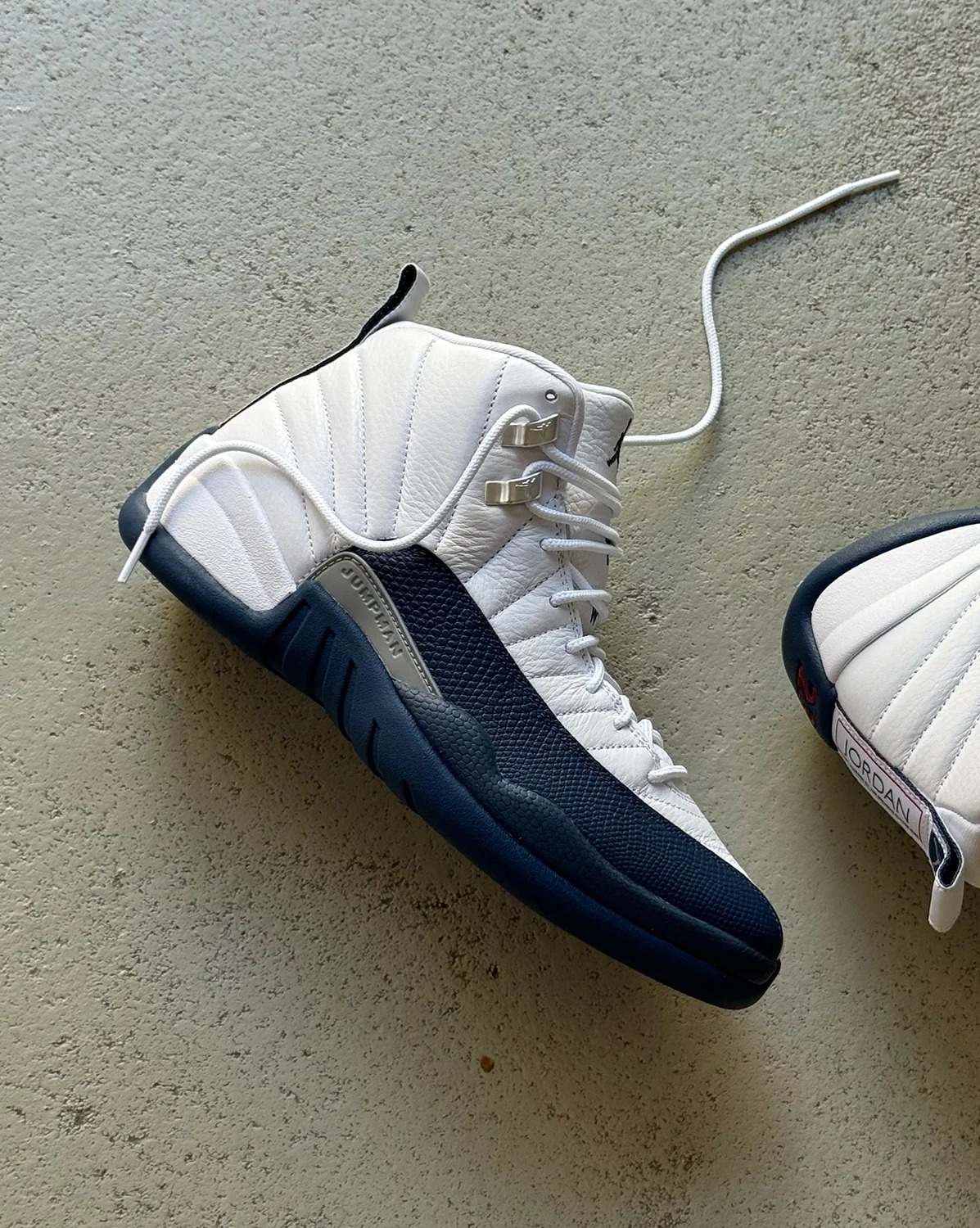 white and navy 12s