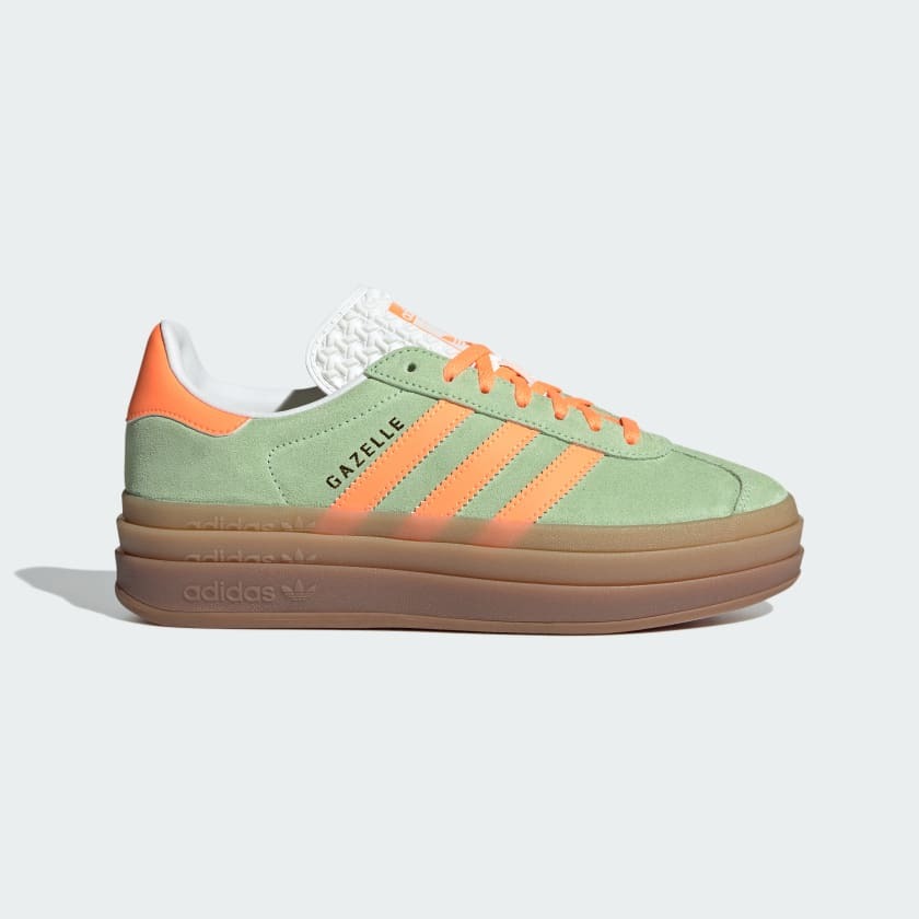 Womens adidas Originals Gazelle Bold Semi Green Spark Screaming Orange  IH7495 | More Sneakers